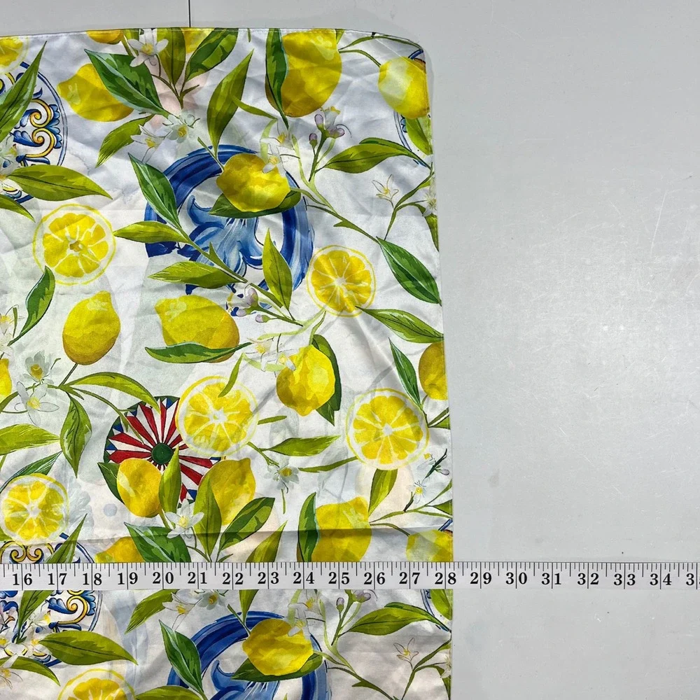 Mediterranean Lemon & Portrait Print Square Scarf Italian Style Watercolor Blue